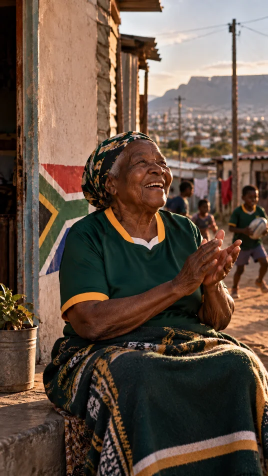 An older woman smiling and clapping